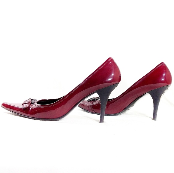 Fendi Deep Red Patent Leather Logo Heels- Size 41/10 - Picture 4 of 10